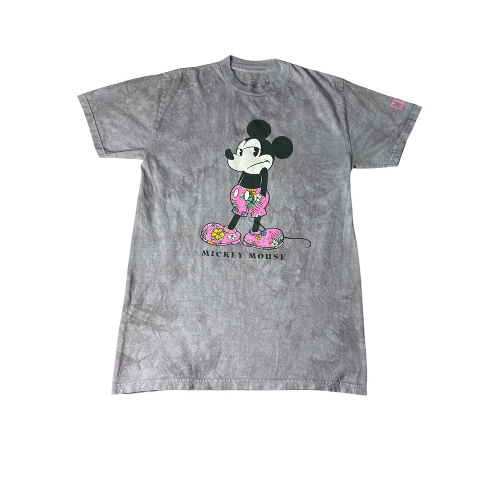 Neff x Disney Mickey Mouse Pink Floral Gray Tie-Dye‎ T-Shirt Short Sleeve Size M